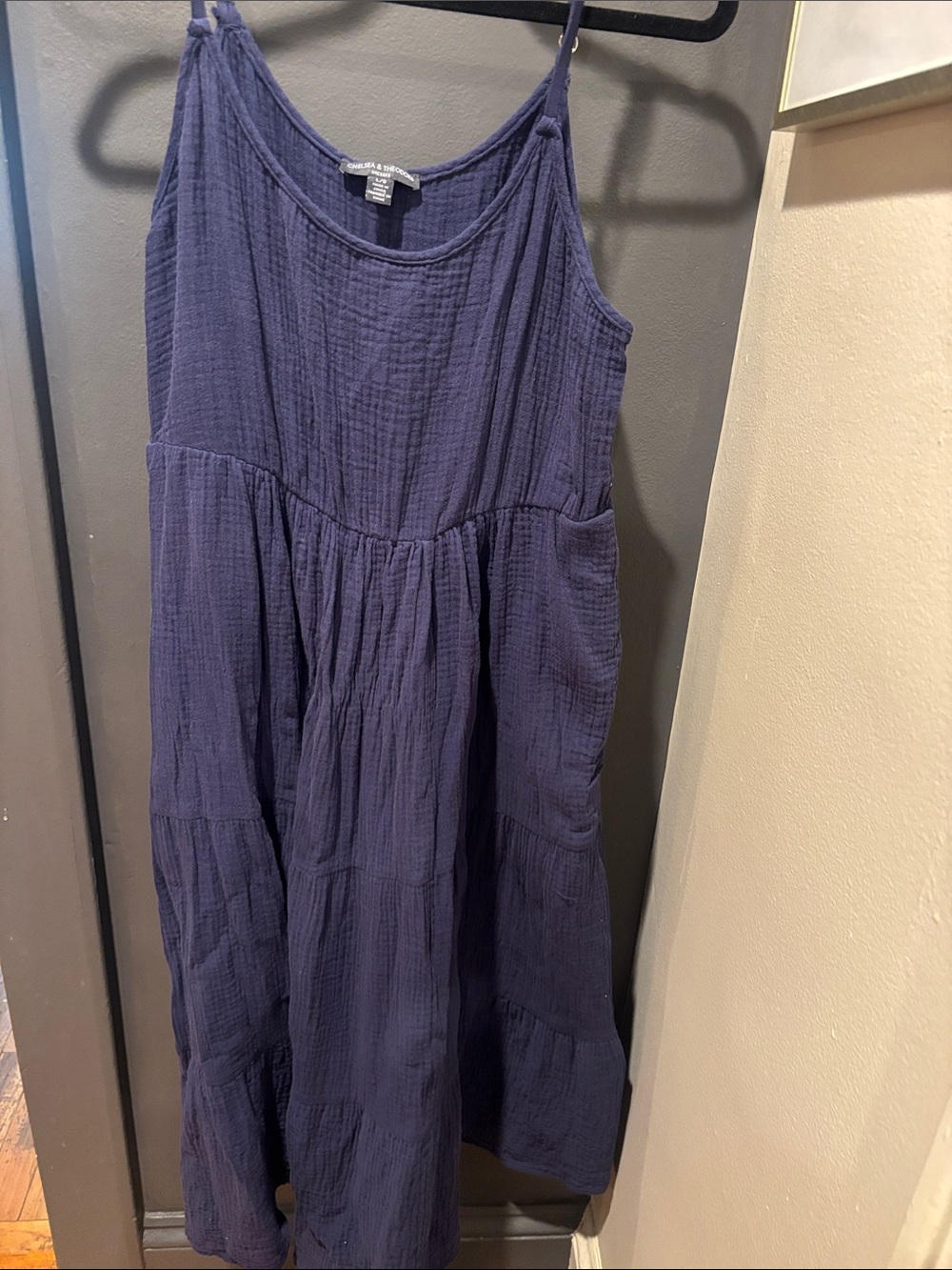 Chelsea & Theodore Navy Textured Tiered Dress